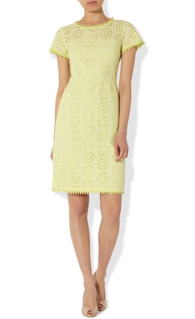 Hobbs London Pandora Lace Short Sleeve Sheath Dress Size 10 Yellow